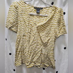 Marc by Marc Jacobs silk fitted yellow white chevron short puff sleeve blouse M